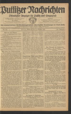 Putlitzer Nachrichten vom 24.10.1928