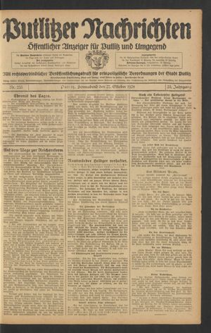 Putlitzer Nachrichten vom 27.10.1928