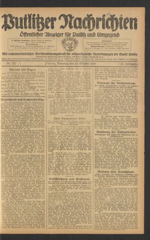Putlitzer Nachrichten vom 30.10.1928