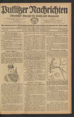 Putlitzer Nachrichten vom 28.11.1928