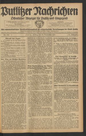 Putlitzer Nachrichten vom 30.11.1928