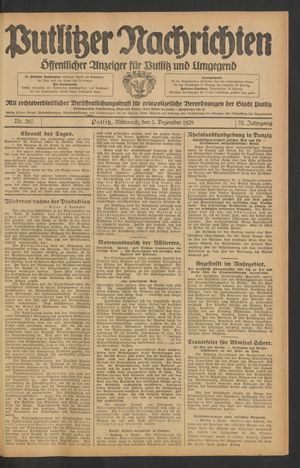 Putlitzer Nachrichten vom 05.12.1928