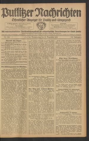 Putlitzer Nachrichten vom 13.12.1928