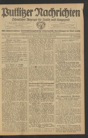 Putlitzer Nachrichten vom 23.12.1928