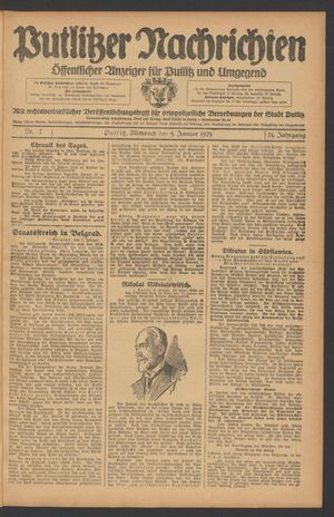 Putlitzer Nachrichten vom 09.01.1929