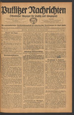 Putlitzer Nachrichten vom 26.01.1929