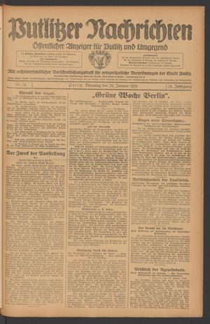 Putlitzer Nachrichten vom 29.01.1929