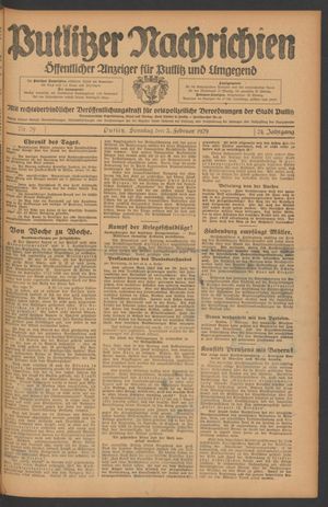 Putlitzer Nachrichten vom 03.02.1929