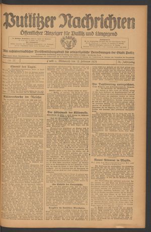 Putlitzer Nachrichten vom 13.02.1929