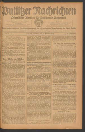 Putlitzer Nachrichten vom 17.02.1929