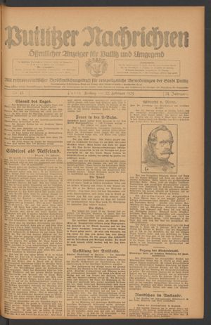Putlitzer Nachrichten vom 22.02.1929
