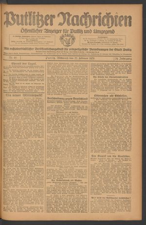 Putlitzer Nachrichten vom 27.02.1929