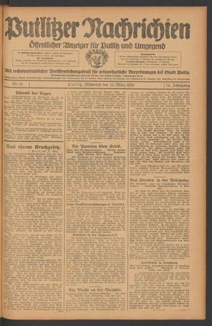Putlitzer Nachrichten vom 13.03.1929