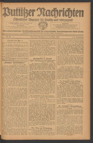 Putlitzer Nachrichten vom 19.03.1929