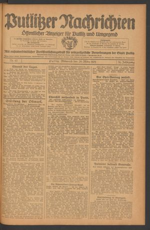 Putlitzer Nachrichten vom 20.03.1929