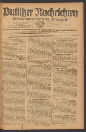 Putlitzer Nachrichten on Apr 5, 1929