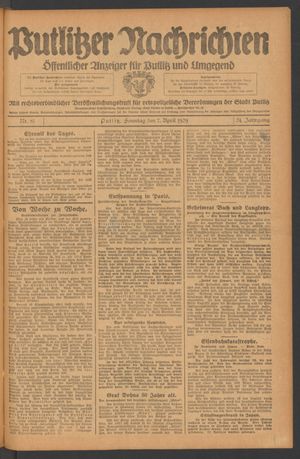 Putlitzer Nachrichten vom 07.04.1929
