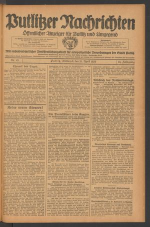 Putlitzer Nachrichten vom 10.04.1929