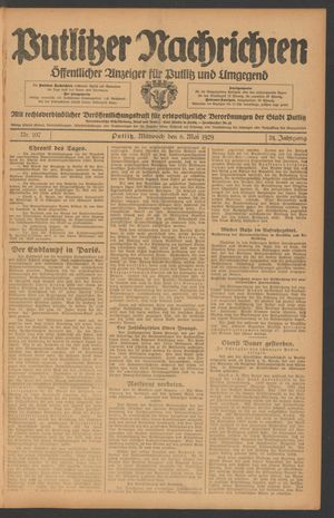 Putlitzer Nachrichten vom 08.05.1929