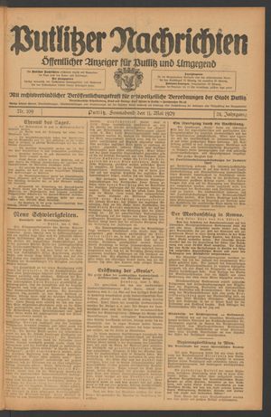 Putlitzer Nachrichten vom 11.05.1929