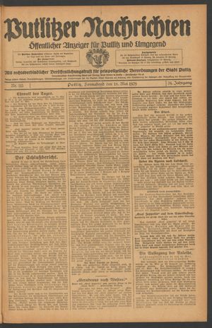 Putlitzer Nachrichten vom 18.05.1929