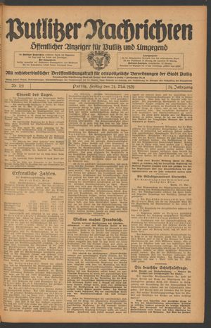 Putlitzer Nachrichten vom 24.05.1929