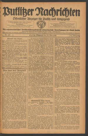 Putlitzer Nachrichten vom 29.05.1929