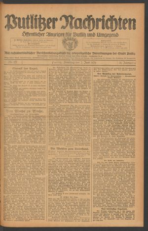 Putlitzer Nachrichten vom 02.06.1929