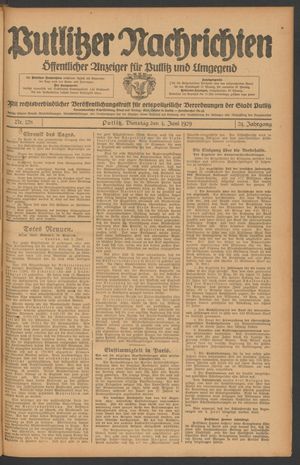 Putlitzer Nachrichten vom 04.06.1929