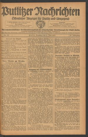 Putlitzer Nachrichten vom 09.06.1929