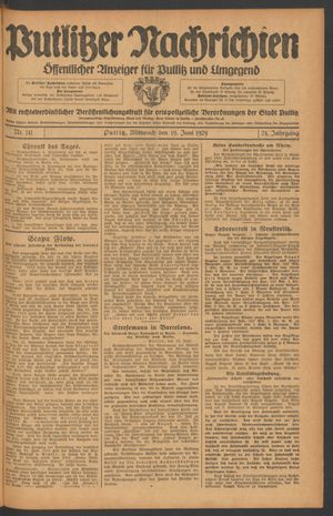 Putlitzer Nachrichten on Jun 19, 1929