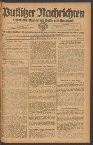 Putlitzer Nachrichten on Jun 27, 1929