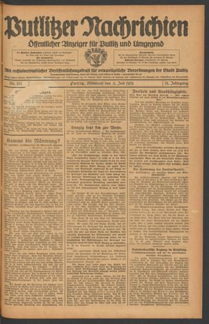 Putlitzer Nachrichten vom 03.07.1929