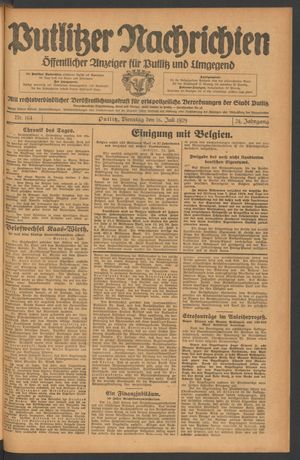Putlitzer Nachrichten vom 16.07.1929