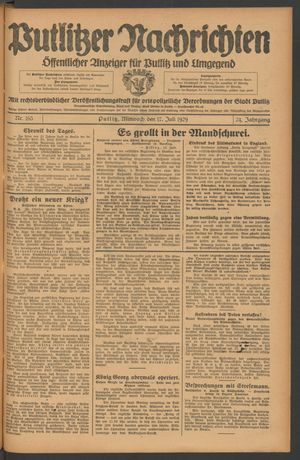 Putlitzer Nachrichten vom 17.07.1929
