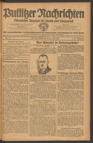 Putlitzer Nachrichten vom 24.07.1929