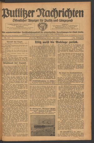 Putlitzer Nachrichten vom 25.07.1929