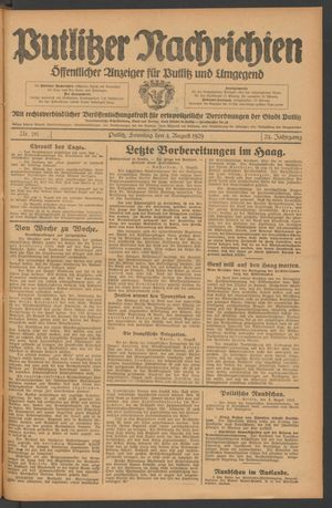 Putlitzer Nachrichten vom 04.08.1929