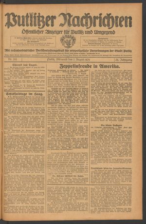 Putlitzer Nachrichten vom 07.08.1929