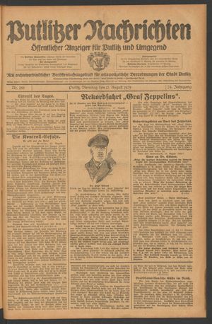 Putlitzer Nachrichten vom 13.08.1929