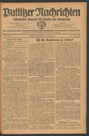 Putlitzer Nachrichten vom 14.08.1929