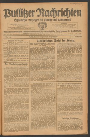 Putlitzer Nachrichten vom 22.08.1929