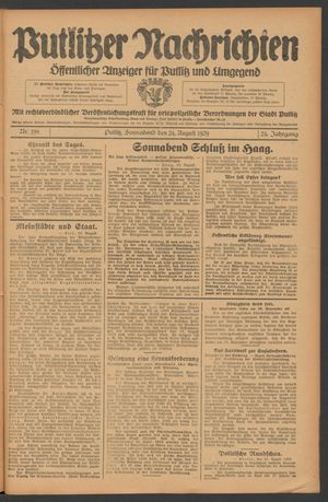 Putlitzer Nachrichten vom 24.08.1929