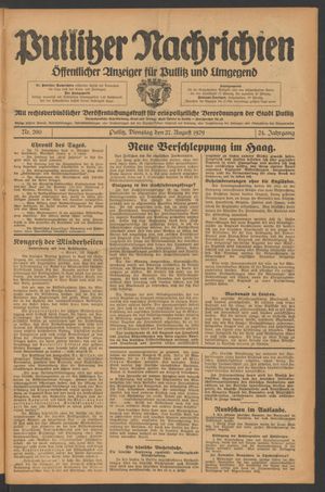 Putlitzer Nachrichten vom 27.08.1929