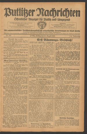 Putlitzer Nachrichten vom 30.08.1929