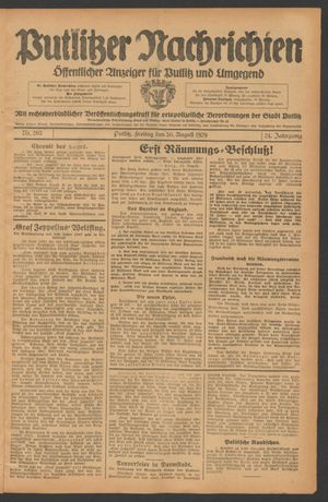 Putlitzer Nachrichten vom 30.08.1929