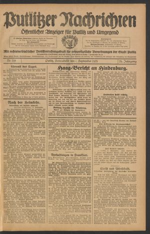 Putlitzer Nachrichten vom 07.09.1929