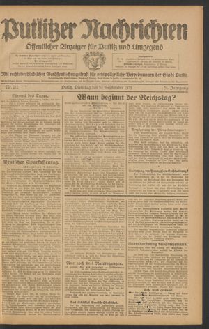 Putlitzer Nachrichten vom 10.09.1929