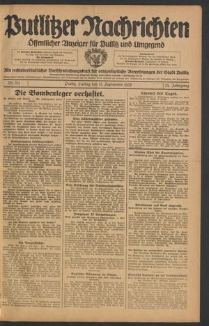 Putlitzer Nachrichten vom 13.09.1929