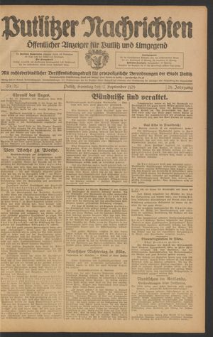 Putlitzer Nachrichten vom 15.09.1929